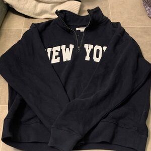 Aeropostale Black Zip Up Sweater with New York Design